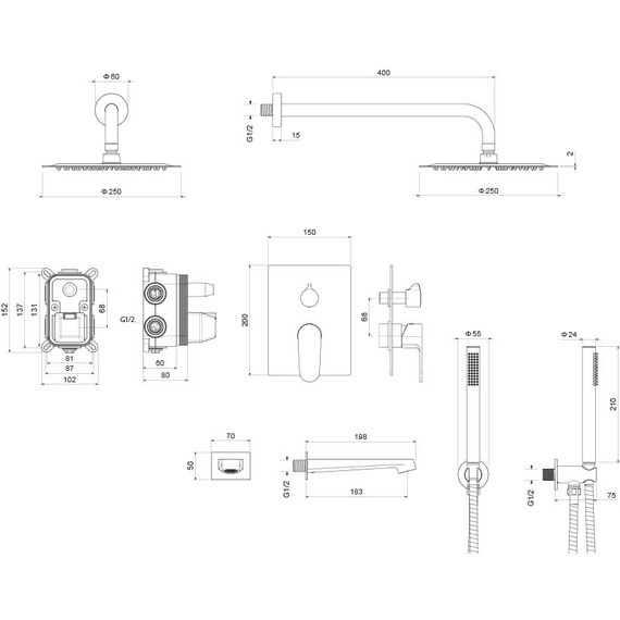 Душевая система для ванны Aquatek Оберон AQ1273CR (со скрытой частью), Цвет производителя: хром фото 6