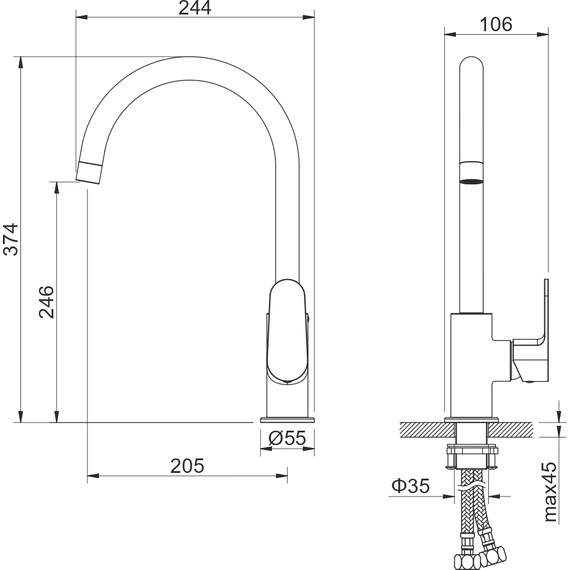 Смеситель для кухни Aquatek Оберон AQ1282MB, чёрный матовый, Цвет производителя: чёрный матовый фото 10