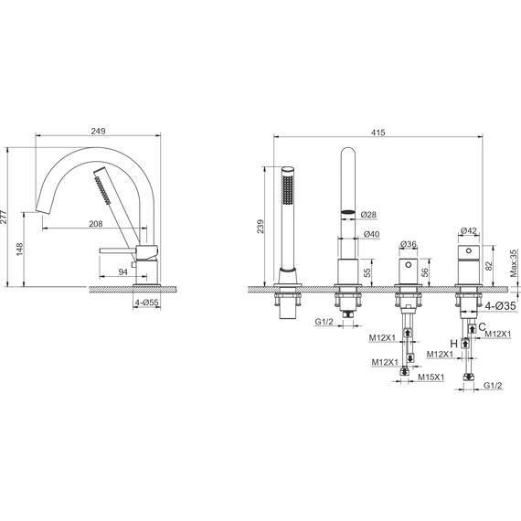 Смеситель для ванны Aquatek Европа AQ1348MB, чёрный матовый, Цвет производителя: чёрный матовый фото 11