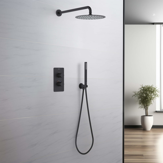 Душевая система для душа термостатом Aquatek Европа AQ1376MB (со скрытой частью) чёрный матовый, Цвет производителя: чёрный матовый фото 3