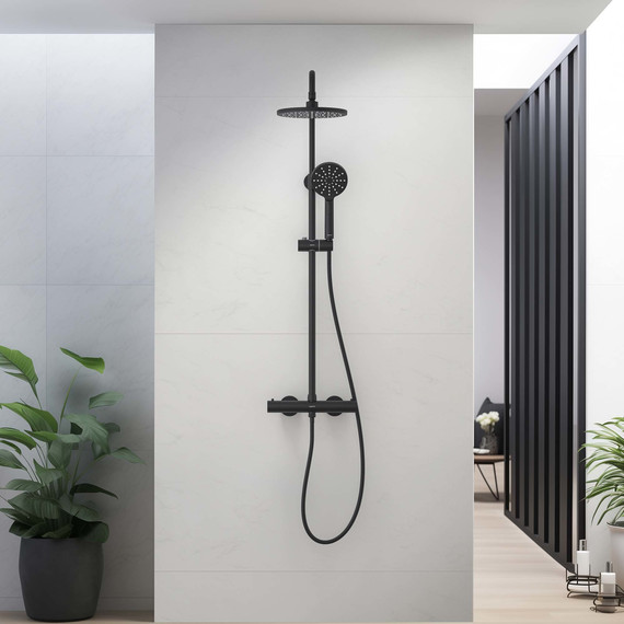 Душевая стойка с термостатом Aquatek Европа AQ2343MB, чёрный матовый, Цвет производителя: чёрный матовый фото 7