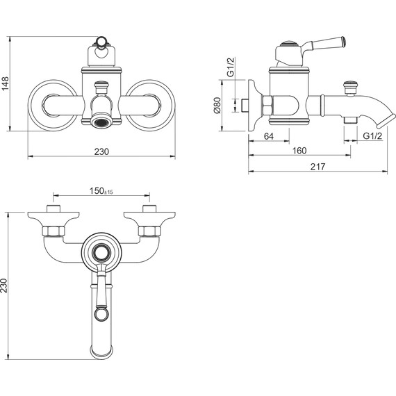Смеситель для ванны Aquatek Классик AQ1540MB, чёрный матовый, Цвет производителя: чёрный матовый фото 6