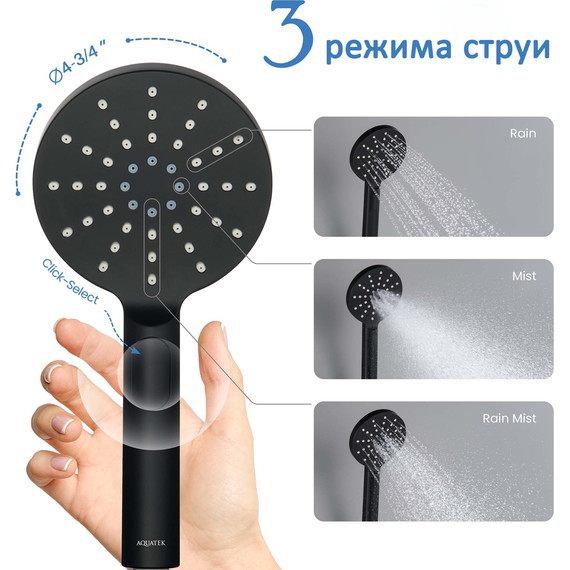 Ручной душ Aquatek Оберон AQ2006MB, чёрный матовый фото 6