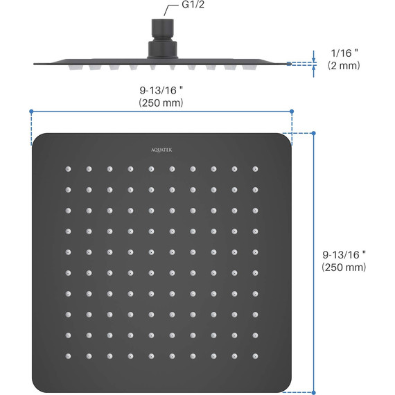 Верхний душ Aquatek 250x250 мм AQ2072MB, чёрный матовый фото 8