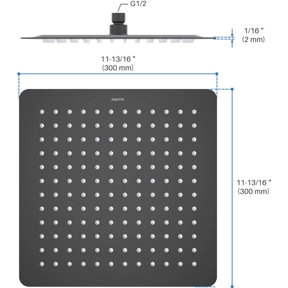 Верхний душ Aquatek 300x300 мм AQ2074MB, чёрный матовый фото 7
