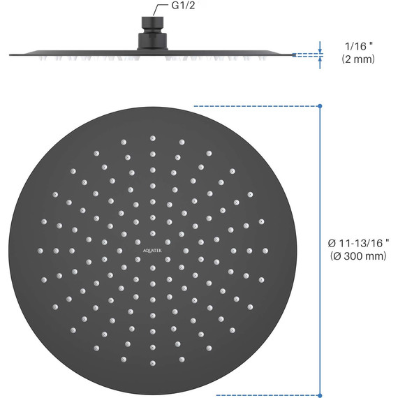 Верхний душ Aquatek 300x300 мм AQ2075MB, чёрный матовый фото 7