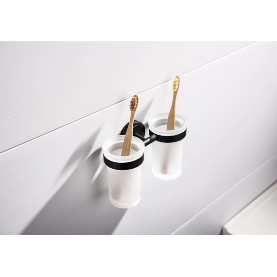 Двойной стакан для зубных щеток Aquatek Европа AQ4117MB, цвет чёрный матовый фото 4