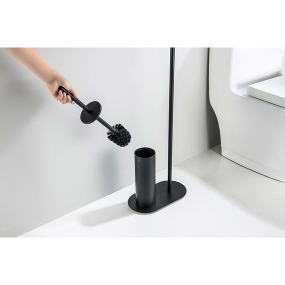 Ёршик для унитаза с держателем для туалетной бумаги Aquatek Оберон AQ4231MB, цвет чёрный матовый фото 5