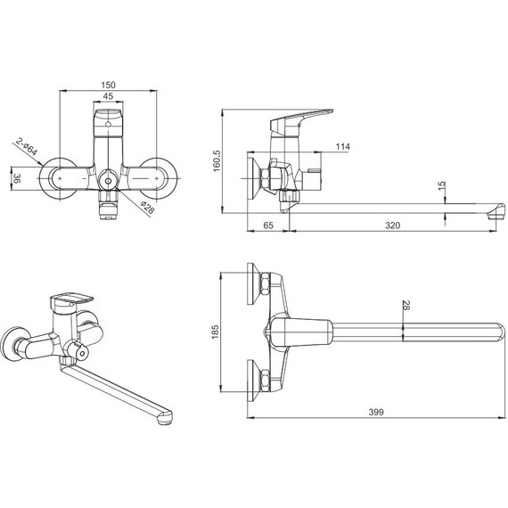 Смеситель для ванны Aquatek Вега AQ1033CR, Цвет производителя: хром фото 16