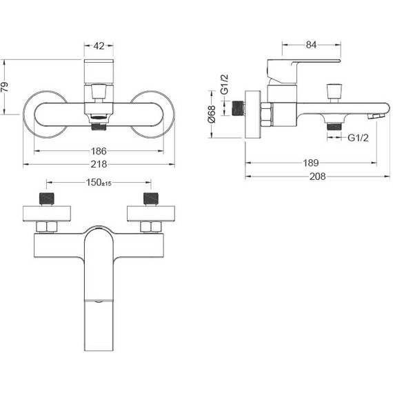 Набор смесителей 3 в 1 для ванны с коротким изливом Aquatek Лира AQ1430CR, Цвет производителя: хром - 7 Набор смесителей 3 в 1 для ванны с коротким изливом Aquatek Лира AQ1430CR, Цвет производителя: хром фото 7