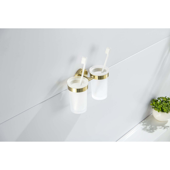 Стакан двойной для зубных щеток Aquatek Европа AQ4117BG, цвет золото шлифованное фото 4