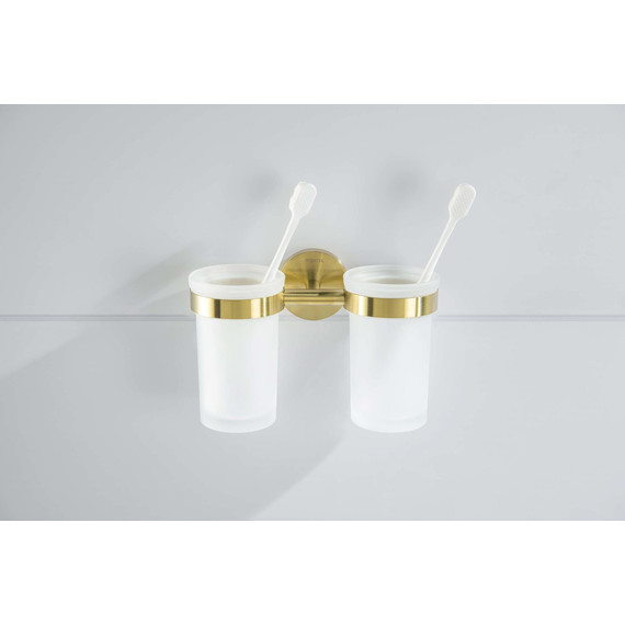 Стакан двойной для зубных щеток Aquatek Европа AQ4117BG, цвет золото шлифованное фото 5