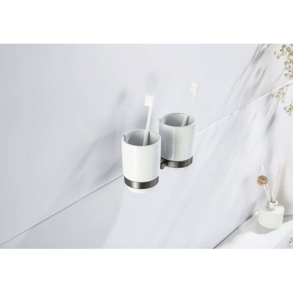 Стакан двойной для зубных щеток Aquatek Бетта AQ4617BGM, цвет чёрный хром шлифованный фото 4