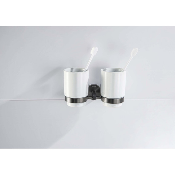 Стакан двойной для зубных щеток Aquatek Бетта AQ4617BGM, цвет чёрный хром шлифованный фото 5