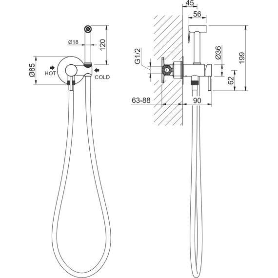 Набор для гигиенического душа Aquatek Европа AQ1021BGM (со скрытой частью) чёрный хром шлифованный фото 3