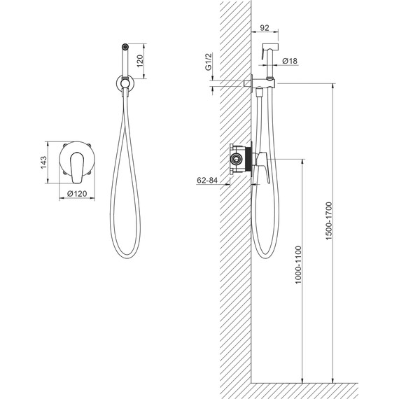 Набор для гигиенического душа Aquatek Бетта AQ1119BGM (со скрытой частью) чёрный хром шлифованный фото 5