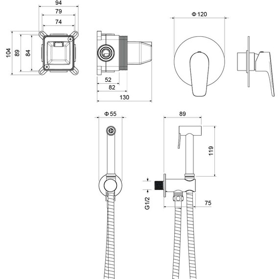 Набор для гигиенического душа Aquatek Бетта AQ1119BGM (со скрытой частью) чёрный хром шлифованный фото 4