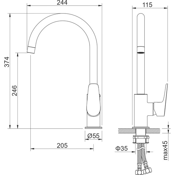 Смеситель для кухни Aquatek Бетта AQ1182BGM, чёрный хром шлифованный, Цвет производителя: оружейная сталь фото 8
