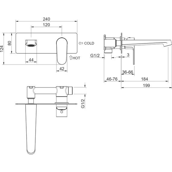 Смеситель для раковины настенный Aquatek Оберон AQ1213BG, золото шлифованное, Цвет производителя: золото шлифованное фото 4