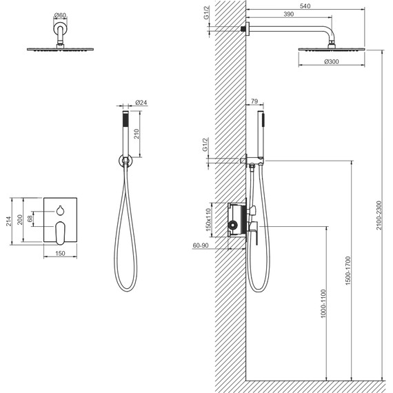 Душевая система для душа Aquatek Оберон AQ1272BG (со скрытой частью) золото шлифованное, Цвет производителя: золото шлифованное фото 5