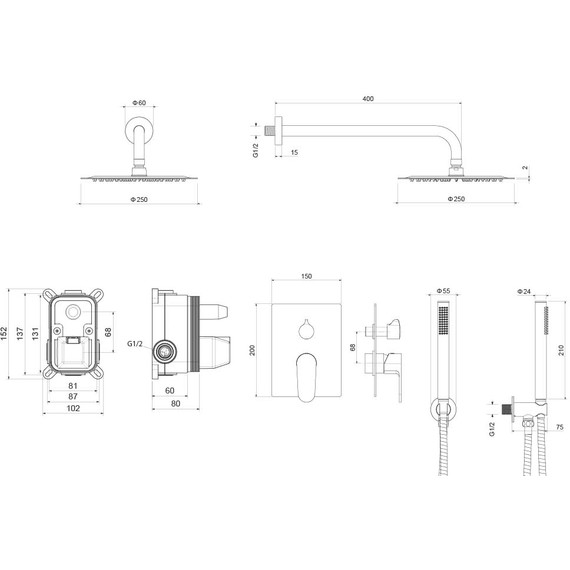 Душевая система для душа Aquatek Оберон AQ1272BG (со скрытой частью) золото шлифованное, Цвет производителя: золото шлифованное фото 4
