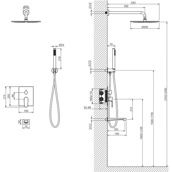 Душевая система для ванны Aquatek Оберон AQ1273BG (со скрытой частью) золото шлифованное, Цвет производителя: золото шлифованное фото 5