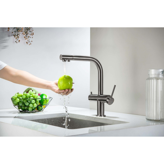 Смеситель для кухни Aquatek Европа AQ1385BGM, чёрный хром шлифованный, Цвет производителя: оружейная сталь фото 4