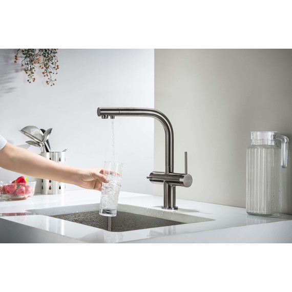 Смеситель для кухни Aquatek Европа AQ1385BGM, чёрный хром шлифованный, Цвет производителя: оружейная сталь фото 5