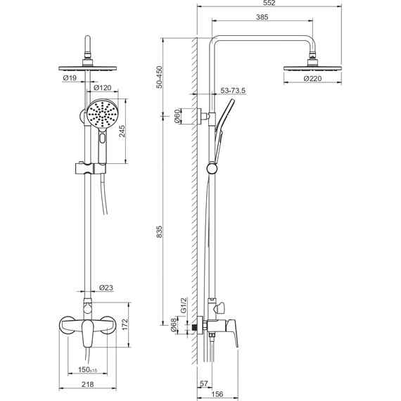 Душевая стойка Aquatek Бетта AQ2160BGM, чёрный хром шлифованный, Цвет производителя: оружейная сталь фото 4