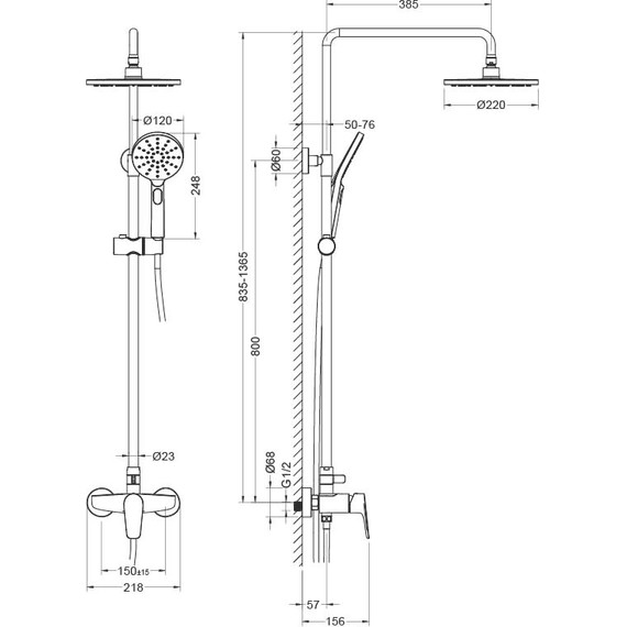 Душевая стойка Aquatek Бетта AQ2160BGM, чёрный хром шлифованный, Цвет производителя: оружейная сталь фото 3