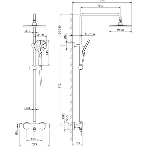 Душевая стойка с термостатом Aquatek Европа AQ2343BG, золото шлифованное, Цвет производителя: золото шлифованное фото 4
