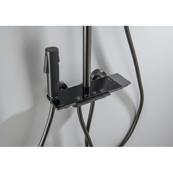 Душевая стойка Aquatek Поларис AQ3040BGM (с гигиеническим душем) чёрный хром шлифованный, Цвет производителя: оружейная сталь фото 11