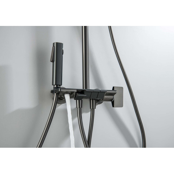 Душевая стойка Aquatek Поларис AQ3040BGM (с гигиеническим душем) чёрный хром шлифованный, Цвет производителя: оружейная сталь фото 12