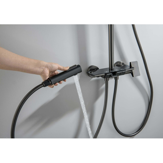 Душевая стойка Aquatek Поларис AQ3040BGM (с гигиеническим душем) чёрный хром шлифованный, Цвет производителя: оружейная сталь фото 13