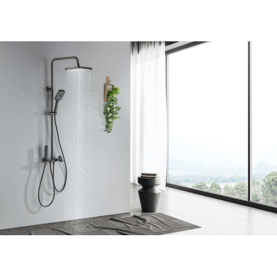 Душевая стойка Aquatek Поларис AQ3040BGM (с гигиеническим душем) чёрный хром шлифованный, Цвет производителя: оружейная сталь фото 14