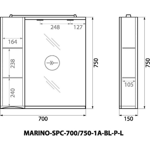 Зеркало-шкаф BelBagno 70 см MARINO-SPC-700/750-1A-BL-P-L, Bianco Lucido - 13 Зеркало-шкаф BelBagno 70 см MARINO-SPC-700/750-1A-BL-P-L, Bianco Lucido фото 13