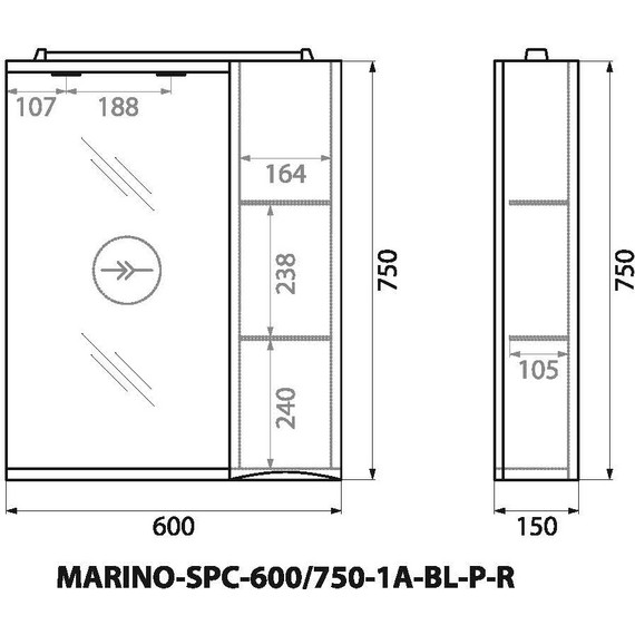Зеркало-шкаф BelBagno 60 см MARINO-SPC-600/750-1A-BL-P-R, Bianco Lucido фото 14