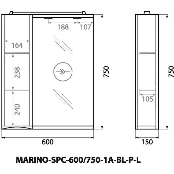 Зеркало-шкаф BelBagno 60 см MARINO-SPC-600/750-1A-BL-P-L, Bianco Lucido фото 14