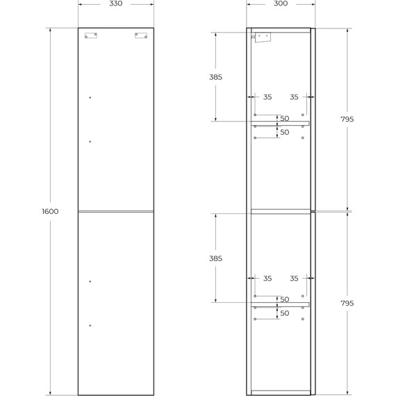 Пенал подвесной BelBagno AURORA-1600-2A-SC-BO-P-R 35 см, правый, Bianco Opaco фото 4