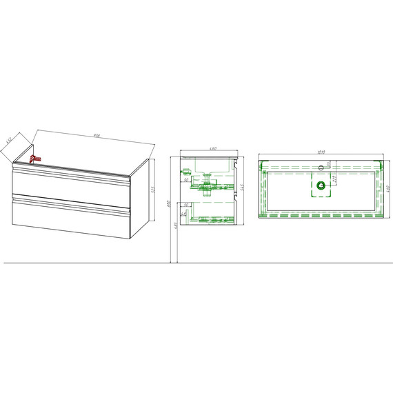 Тумба подвесная с раковиной-столешницей Aquatek 100 см AQ77100-MW, белый матовый фото 11