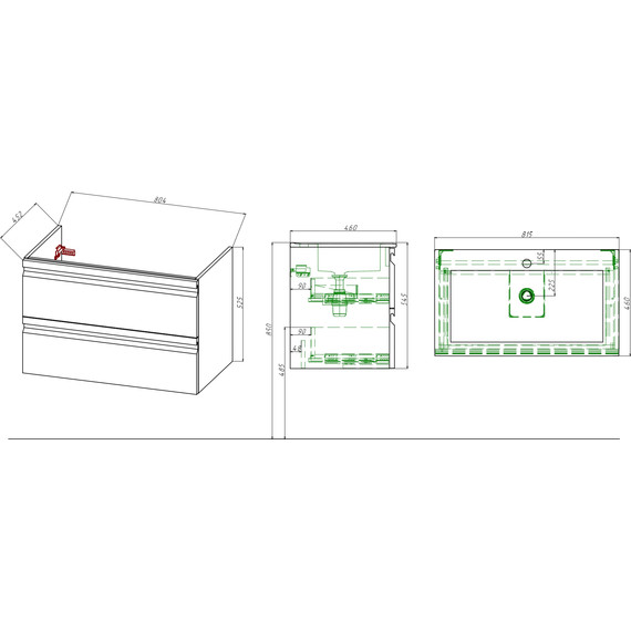 Тумба подвесная с раковиной-столешницей Aquatek 80 см AQ77080-LG, серый туман фото 10