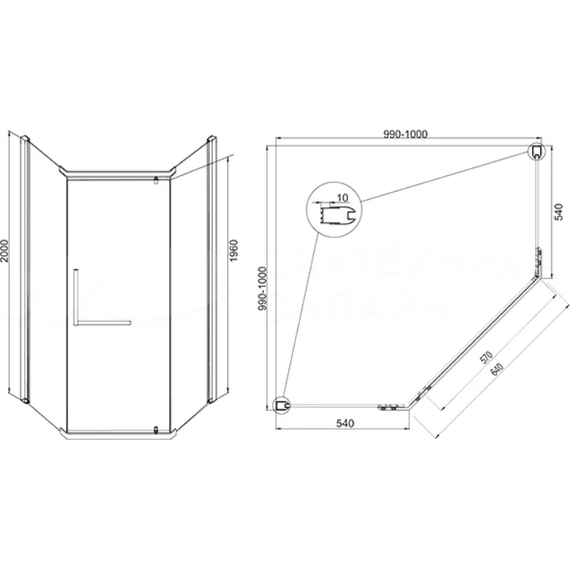 Душевое ограждение Mirsant Aurora 100х100 см хром/прозрачное - 3 Душевое ограждение Mirsant Aurora 100х100 см хром/прозрачное фото 3