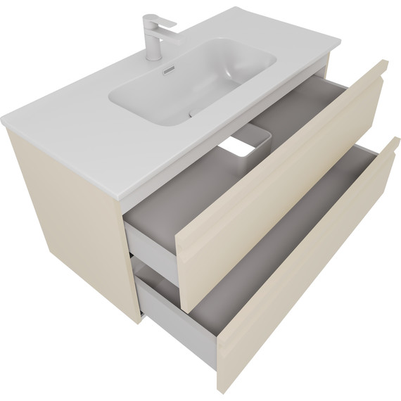 Тумба подвесная с раковиной-столешницей Aquatek 100 см AQ77100-LC, капучино светлый фото 2