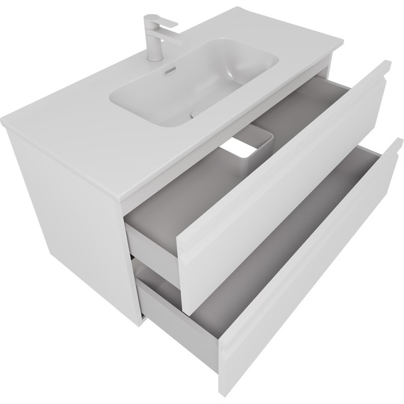 Тумба подвесная с раковиной-столешницей Aquatek 100 см AQ77100-MW, белый матовый фото 2