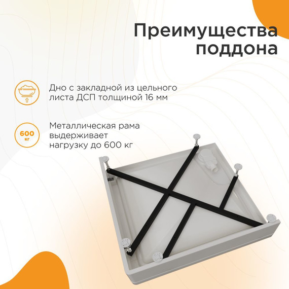 Поддон акриловый Радомир Берген SQ 100х100 см (сифон хром) фото 4