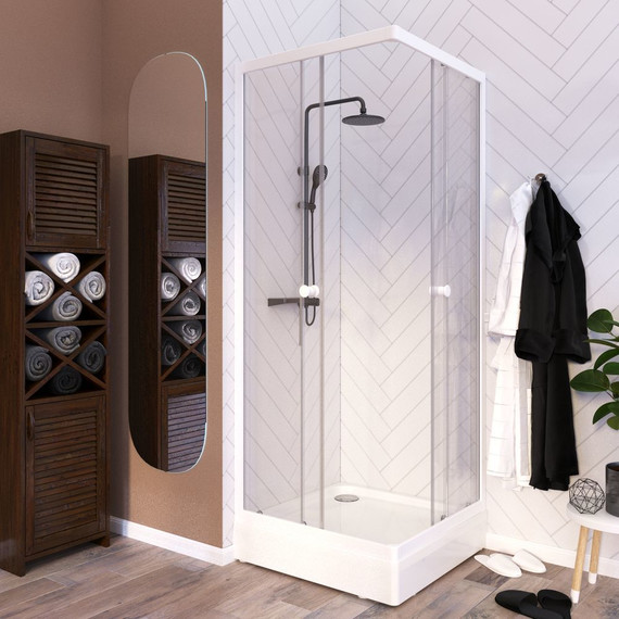 Душевое ограждение Радомир Берген SQ 80x80 см, белый/прозрачное фото 