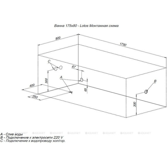 Ванна акриловая Aquanet Lotos 175х80 см 328870 (в комплекте каркас) фото 21