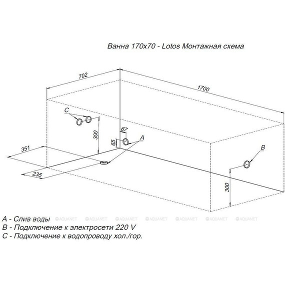Ванна акриловая Aquanet Lotos 170х70 см 334159 (в комплекте каркас) фото 21