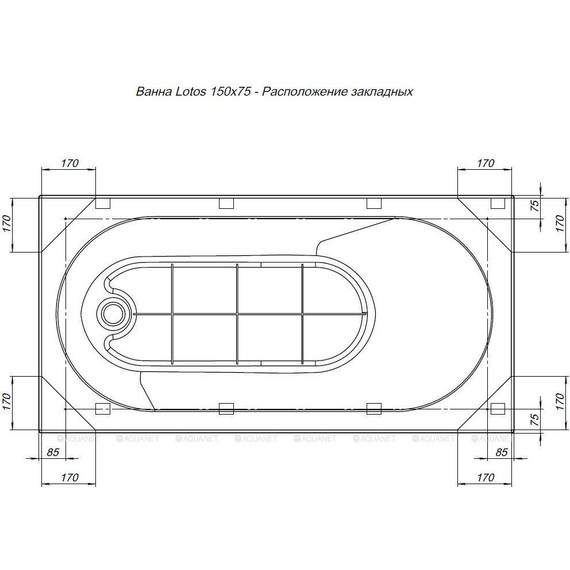 Ванна акриловая Aquanet Lotos 150х75 см 336532 (в комплекте каркас) фото 18