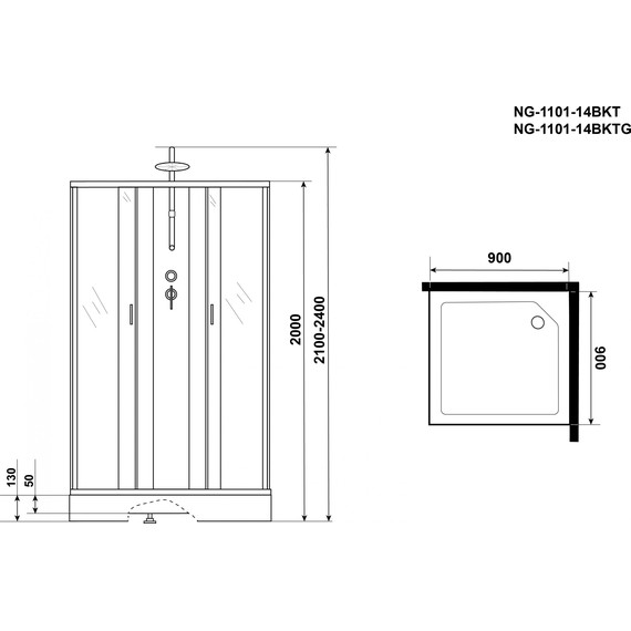 Душевая кабина Niagara 90x90 см NG-1101-14BKT, серебро/матовое фото 16